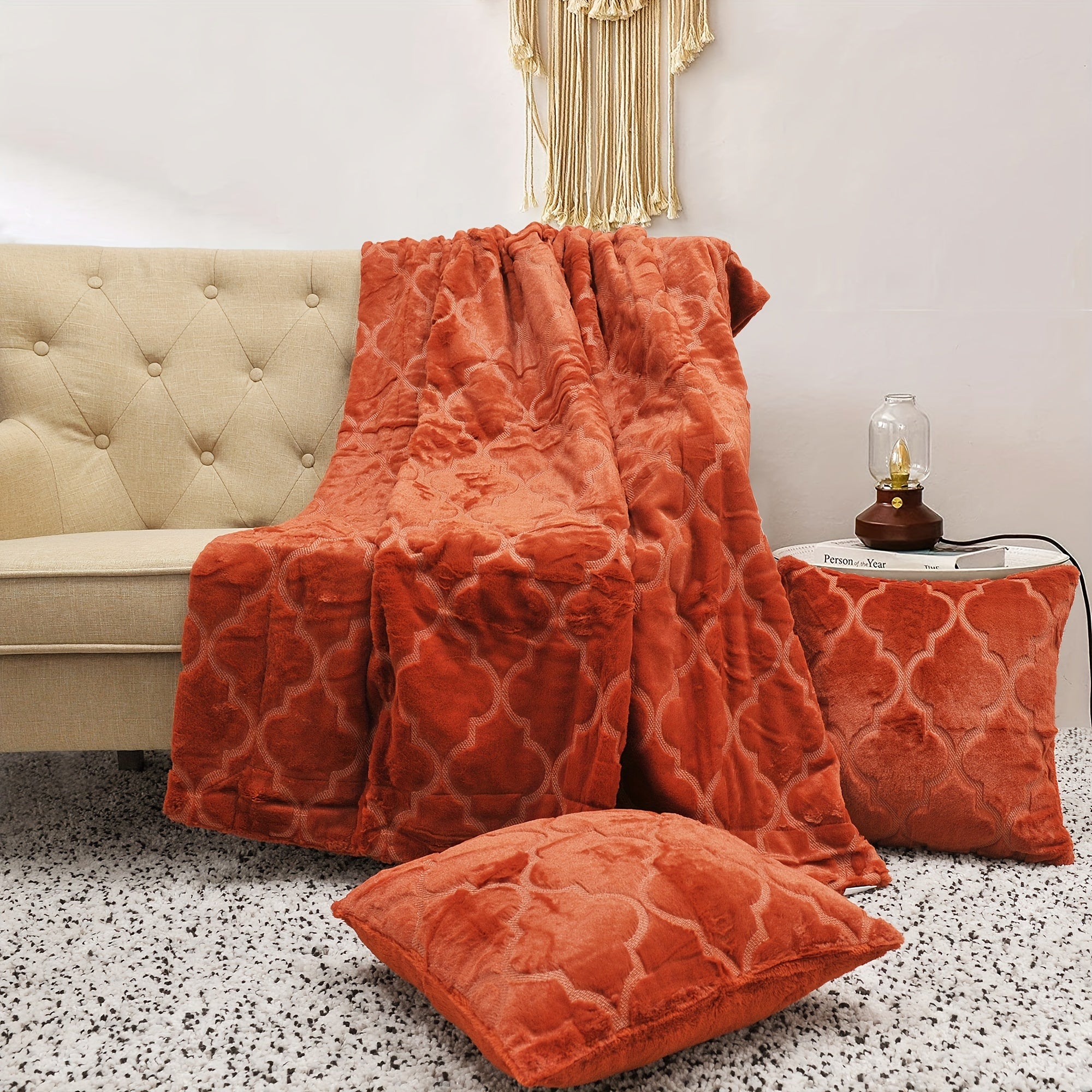 3 Piece Throw Combo - 2 Pillow Cover & 1 Throw Blanket Combo With Sherpa Backing, All-Season Comfort, Plush Fuzzy Soft Warm - For Home & Travel - Perfect Gift for Family & Friends