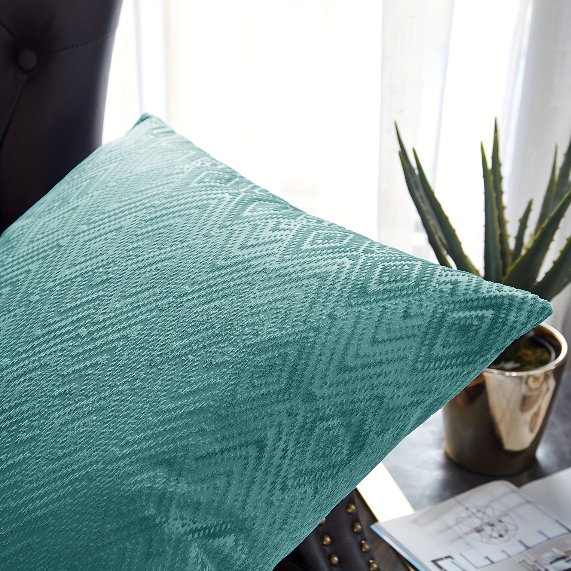 Velvet Soft 4pcs Ikat Decorative Throw Pillow Covers Set - Double Sided, Stylish Cushion Cover for Sofa Couch Chair Living Room Bedroom Decor (NO INSERT)