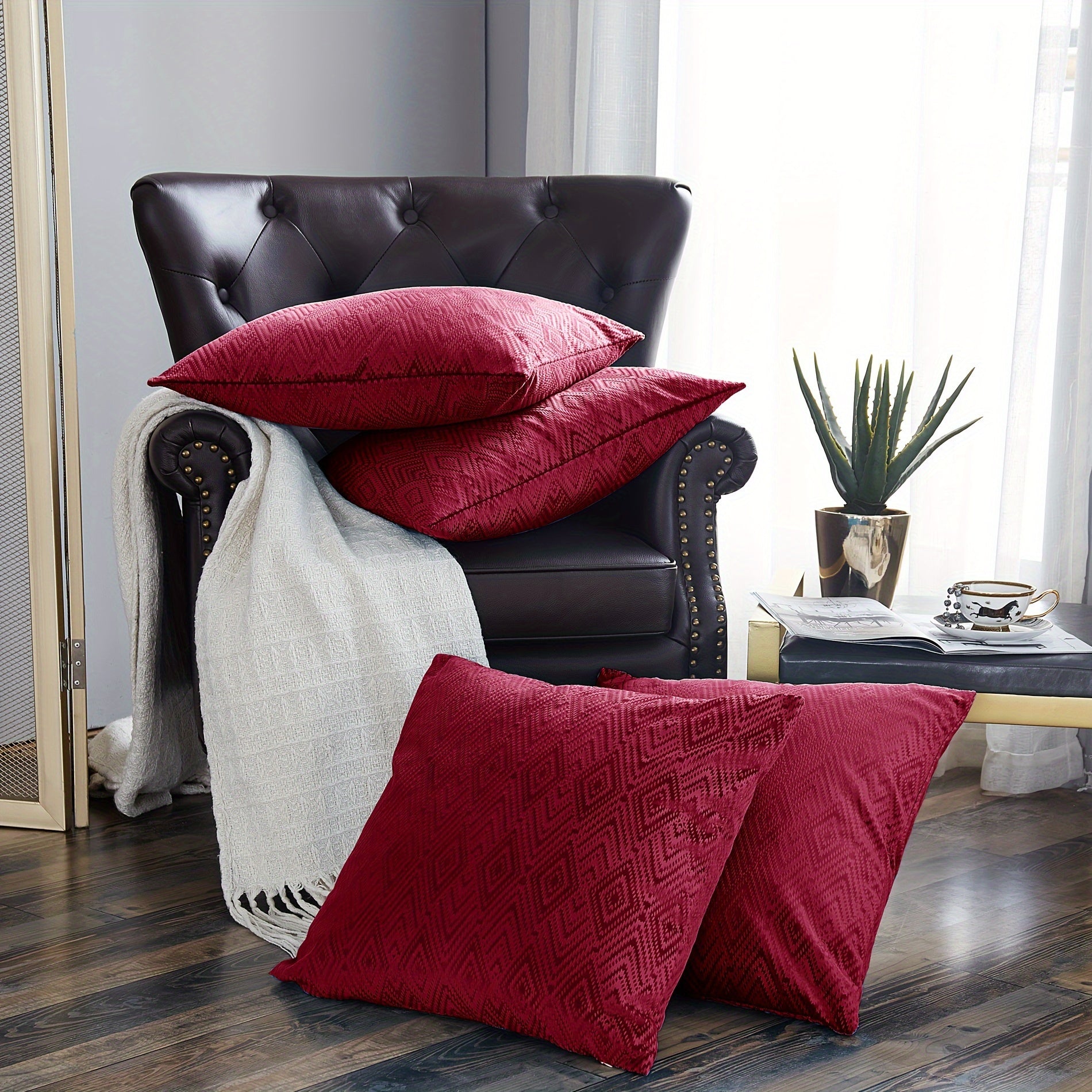 Velvet Soft 4pcs Ikat Decorative Throw Pillow Covers Set - Double Sided, Stylish Cushion Cover for Sofa Couch Chair Living Room Bedroom Decor (NO INSERT)