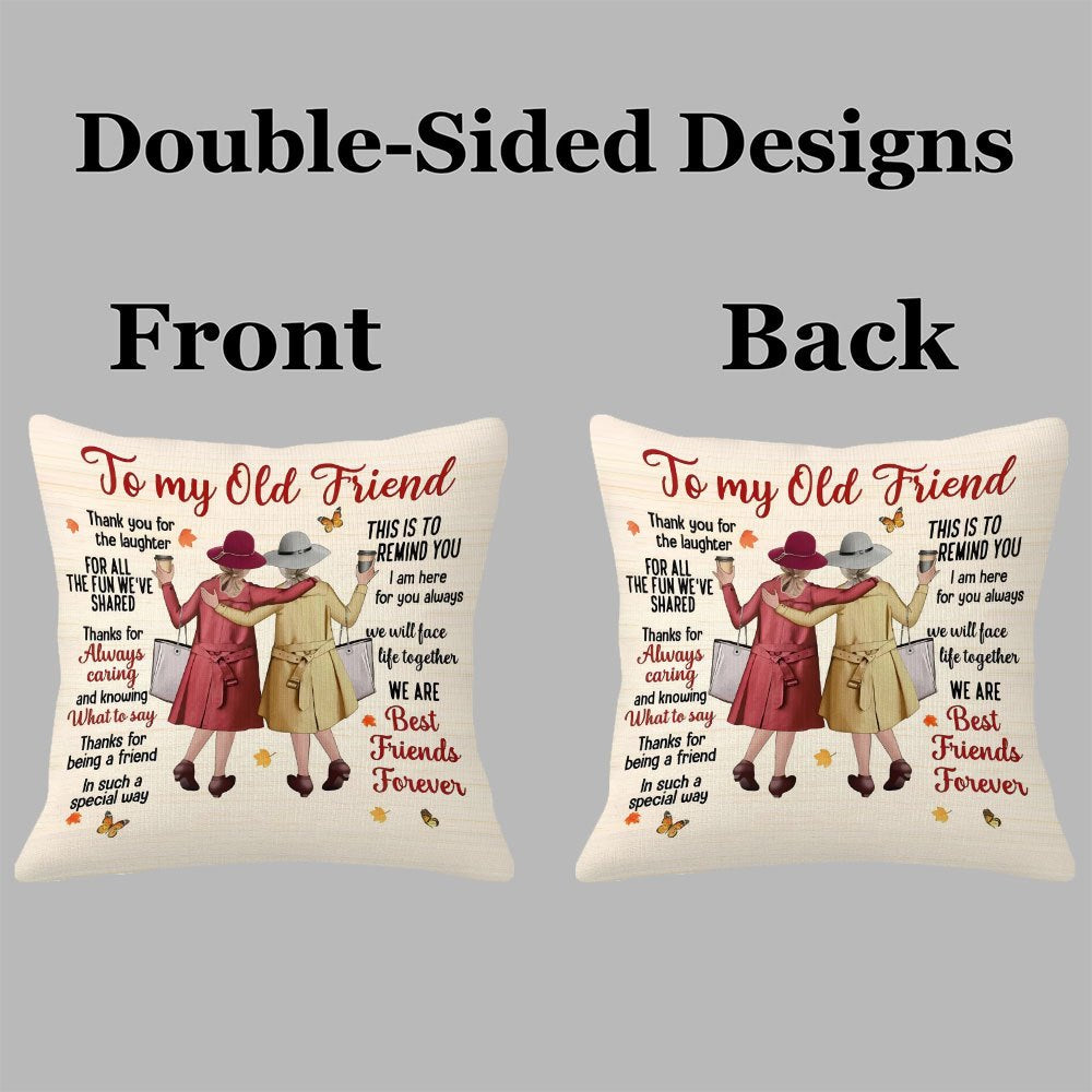 1pc Best Friend Gift Throw Pillow Cover - Double-Sided Printed 18x18 Inch Polyester Cushion Cover with Heartfelt Friendship Quotes & Autumn Leaves Design, Zipper Closure, Machine Washable for Bedroom, Sofa, Living Room, Car - Holiday Home Decor