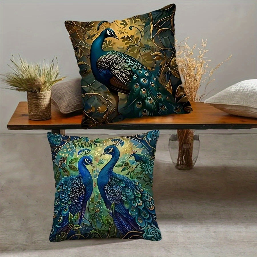 4pcs Vibrant Peacock Design Plush Pillow Covers - Double-Sided Digital Print, Zipper Closure, Machine Washable, Polyester - Ideal for Daily Use & Special Occasions like Valentine's, Mother'S Day, Independence Day, Halloween, Thanksgiving, Christmas,