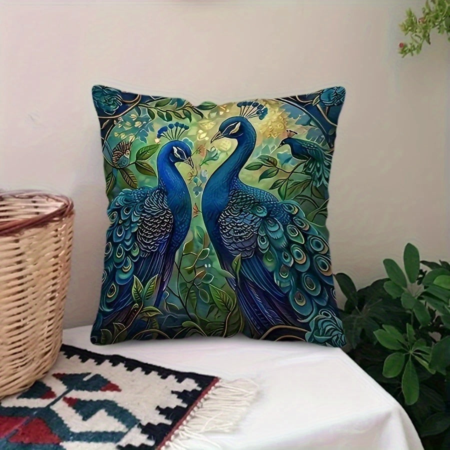 4pcs Vibrant Peacock Design Plush Pillow Covers - Double-Sided Digital Print, Zipper Closure, Machine Washable, Polyester - Ideal for Daily Use & Special Occasions like Valentine's, Mother'S Day, Independence Day, Halloween, Thanksgiving, Christmas,