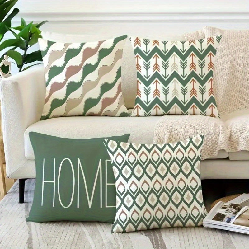 4pcs Retro Geometric Pillow Covers - Double-Sided 2D Printed Soft Plush Pillowcases with Zipper Closure, Machine Washable, Multiple Sizes (20x20in, 50x50cm) for Living Room, Bedroom, Sofa Decor, Bedroom Accessories, Earth Tone Patterns, Durable Fabric