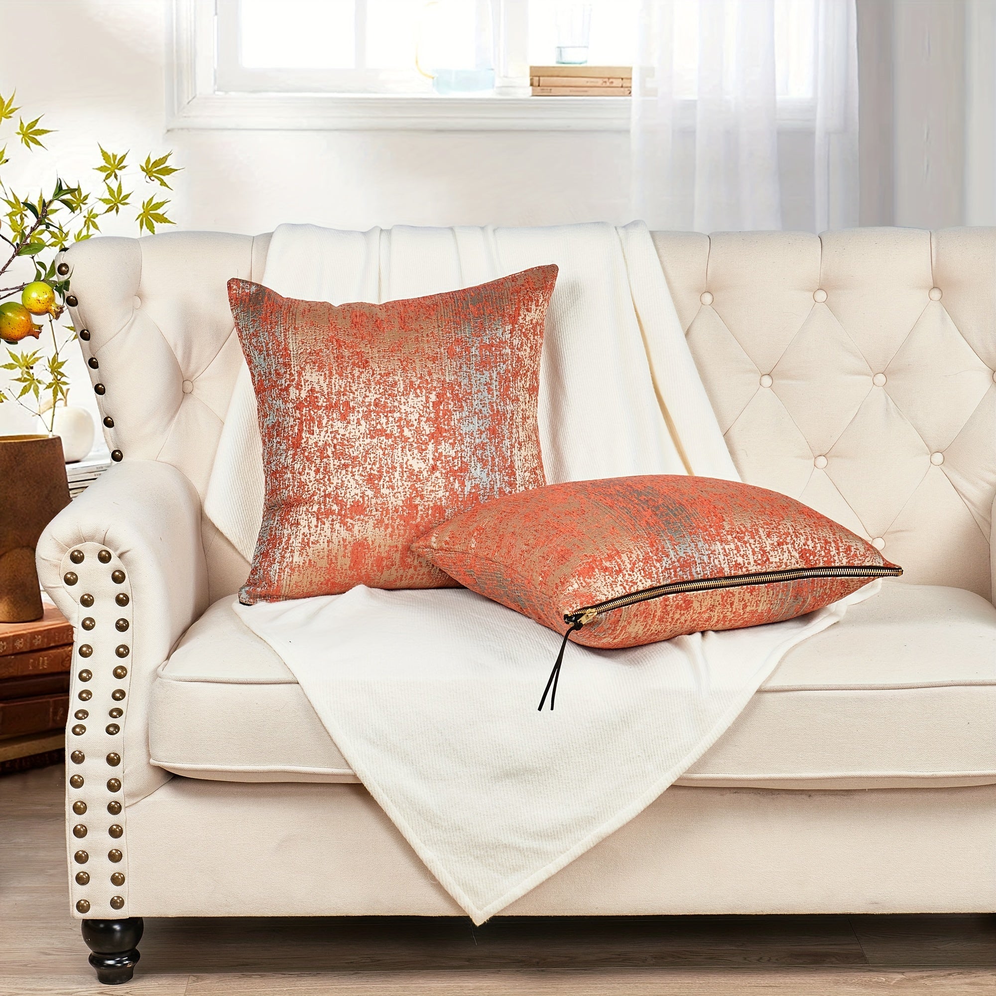 2pcs Double Sided Jacquard Chenille Big Zipper Soft Decorative Throw Pillow Covers Set with Lurex (NO INSERT) - Stylish Cushion Cover for Sofa Couch Chair Living Room Bedroom Decor - For Home Decor Enthusiasts - Perfect Gift for Housewarming & Holidays