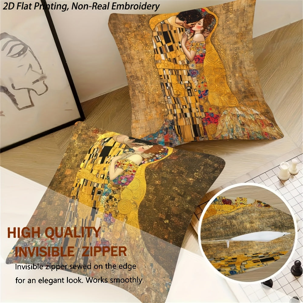 4pcs Gustav Klimt Art Throw Pillow Covers 18x18 Inch - Double-Sided 2D Flat Print, Non, Zipper Closure, Machine Washable - Vintage Home Decor for Living Room, Game Room, Father’s Day & Independence Day Celebrations, Pillows Decorative, Artistic Room