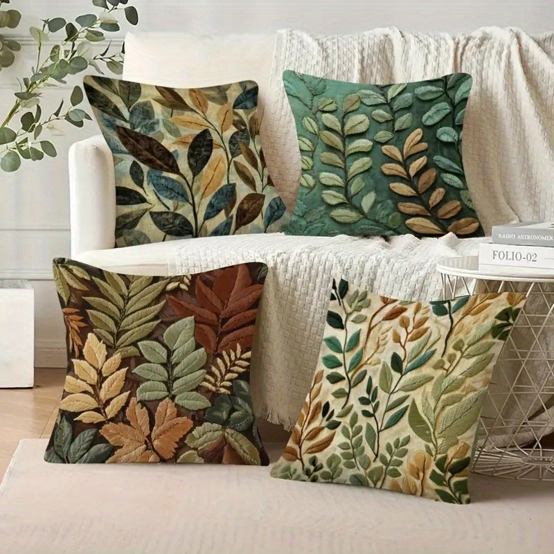 4pcs, 2D flat digital double-sided print, non-embroidered leaf pattern short plush pillowcase - machine washable. Suitable for daily use/Valentine's Day/Mother's Day/Independence Day/Halloween/Thanksgiving/Christmas holiday decoration, 2D Flat