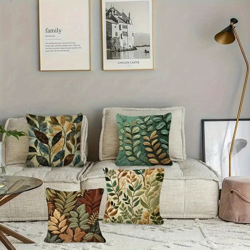 4pcs, 2D Flat Digital Double-sided Print, Not Embroidered, Leaf Pattern Short Plush Pillowcase Machine Washable - Suitable for Daily/E Valentine'S Day/Mother'S Day/ Independence Day/Halloween/Thanksgiving/Christmas Holiday Decoration
