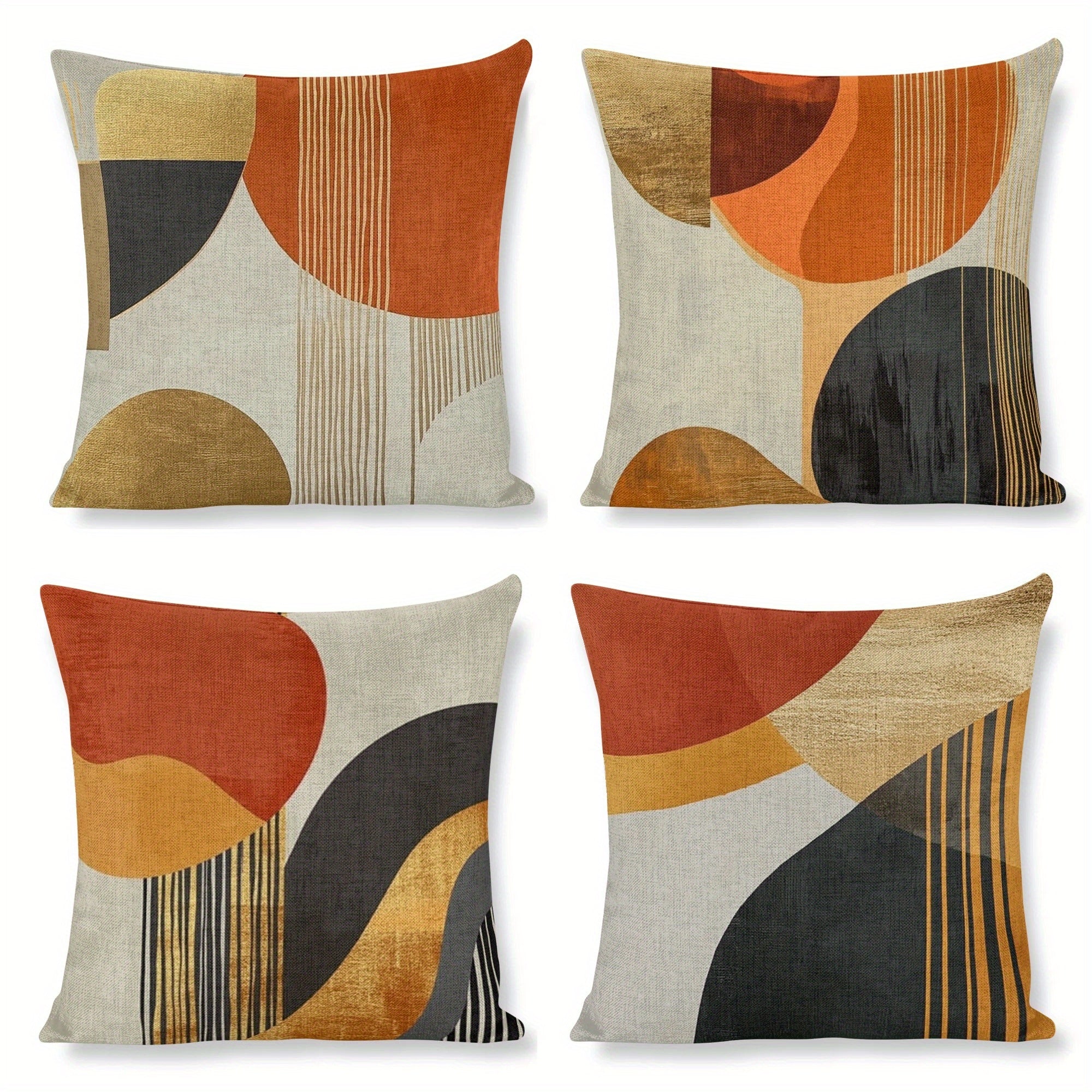 4-Pack Modern Abstract Geometric Pattern Pillow Covers, 18x18 Inch, Double-Sided Print, Zippered Polyester Cushion Cases for Sofa, Chair, Bed, Car, Living Room Decor - Machine Washable