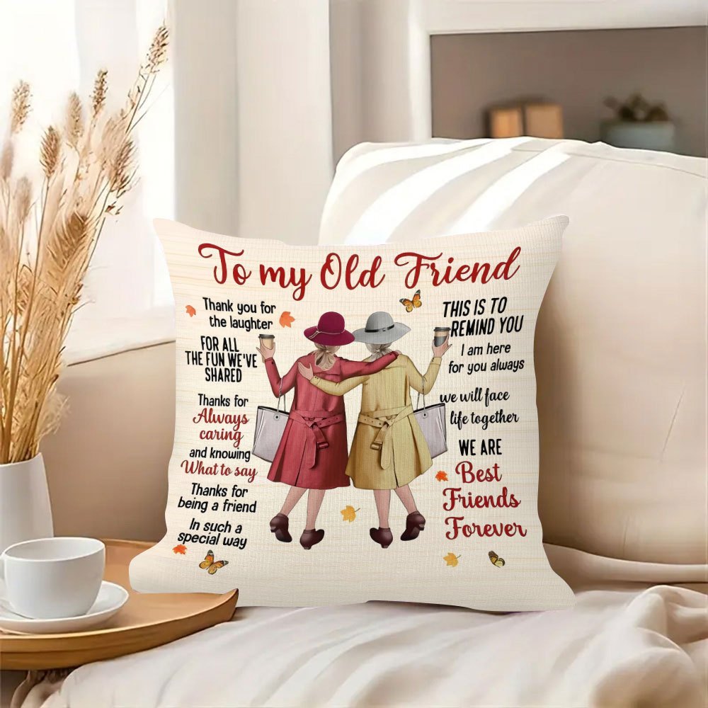 1pc Best Friend Gift Throw Pillow Cover - Double-Sided Printed 18x18 Inch Polyester Cushion Cover with Heartfelt Friendship Quotes & Autumn Leaves Design, Zipper Closure, Machine Washable for Bedroom, Sofa, Living Room, Car - Holiday Home Decor