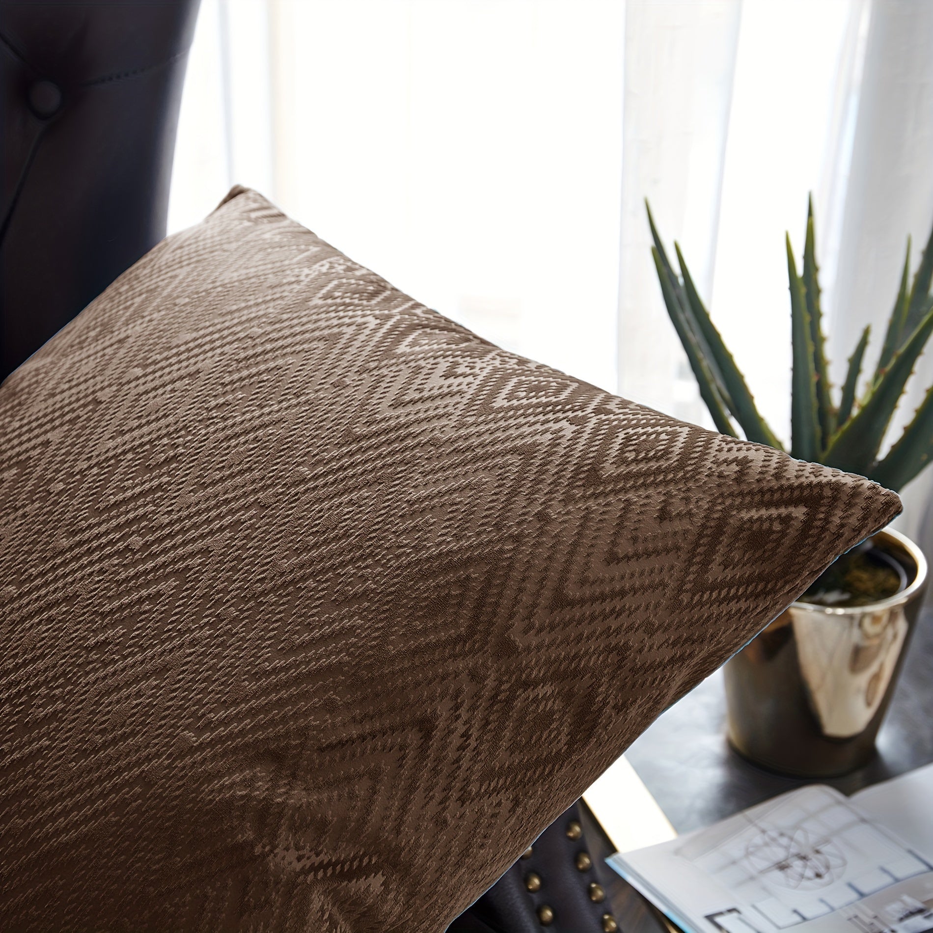 Velvet Soft 4pcs Ikat Decorative Throw Pillow Covers Set - Double Sided, Stylish Cushion Cover for Sofa Couch Chair Living Room Bedroom Decor (NO INSERT)