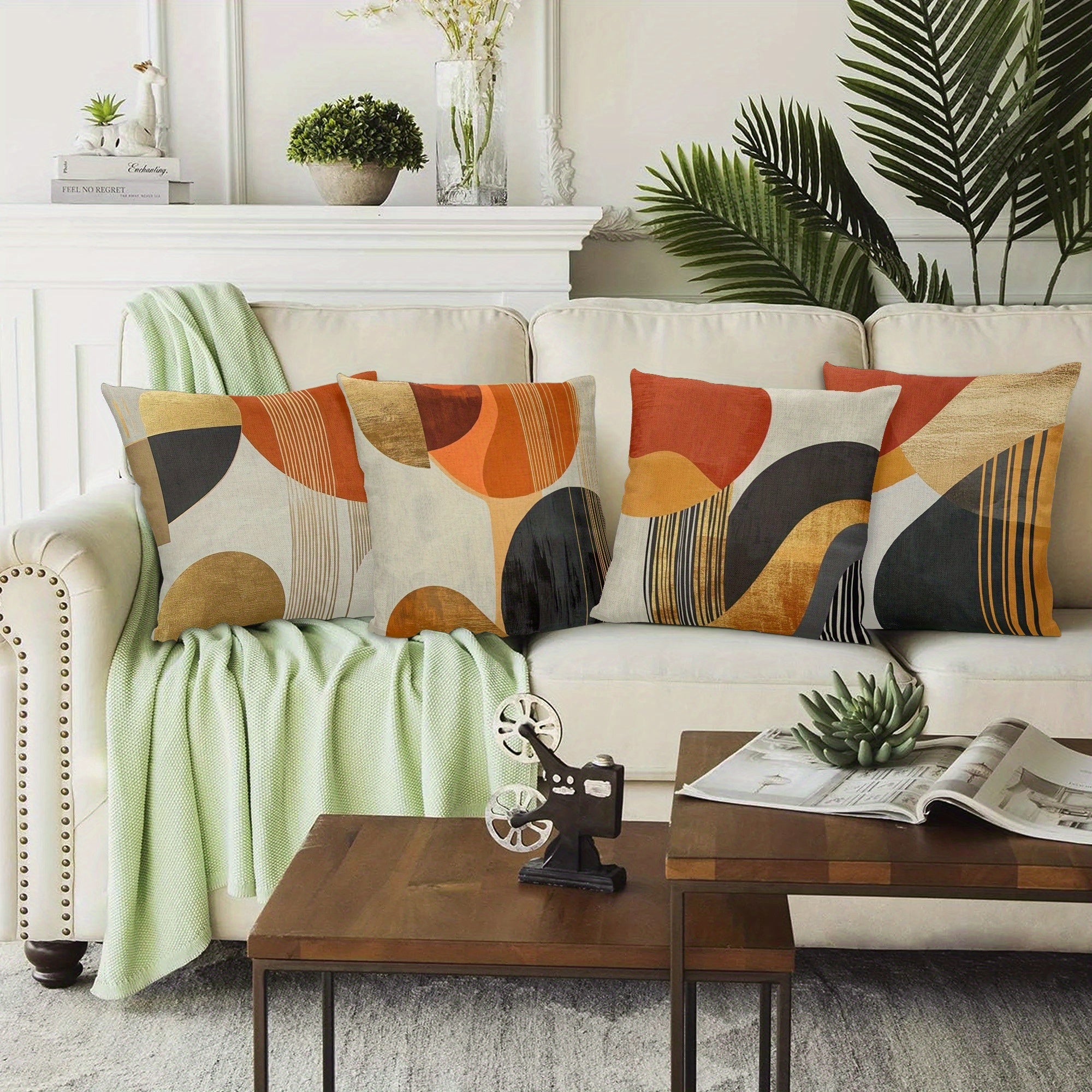 4-Pack Modern Abstract Geometric Pattern Pillow Covers, 18x18 Inch, Double-Sided Print, Zippered Polyester Cushion Cases for Sofa, Chair, Bed, Car, Living Room Decor - Machine Washable