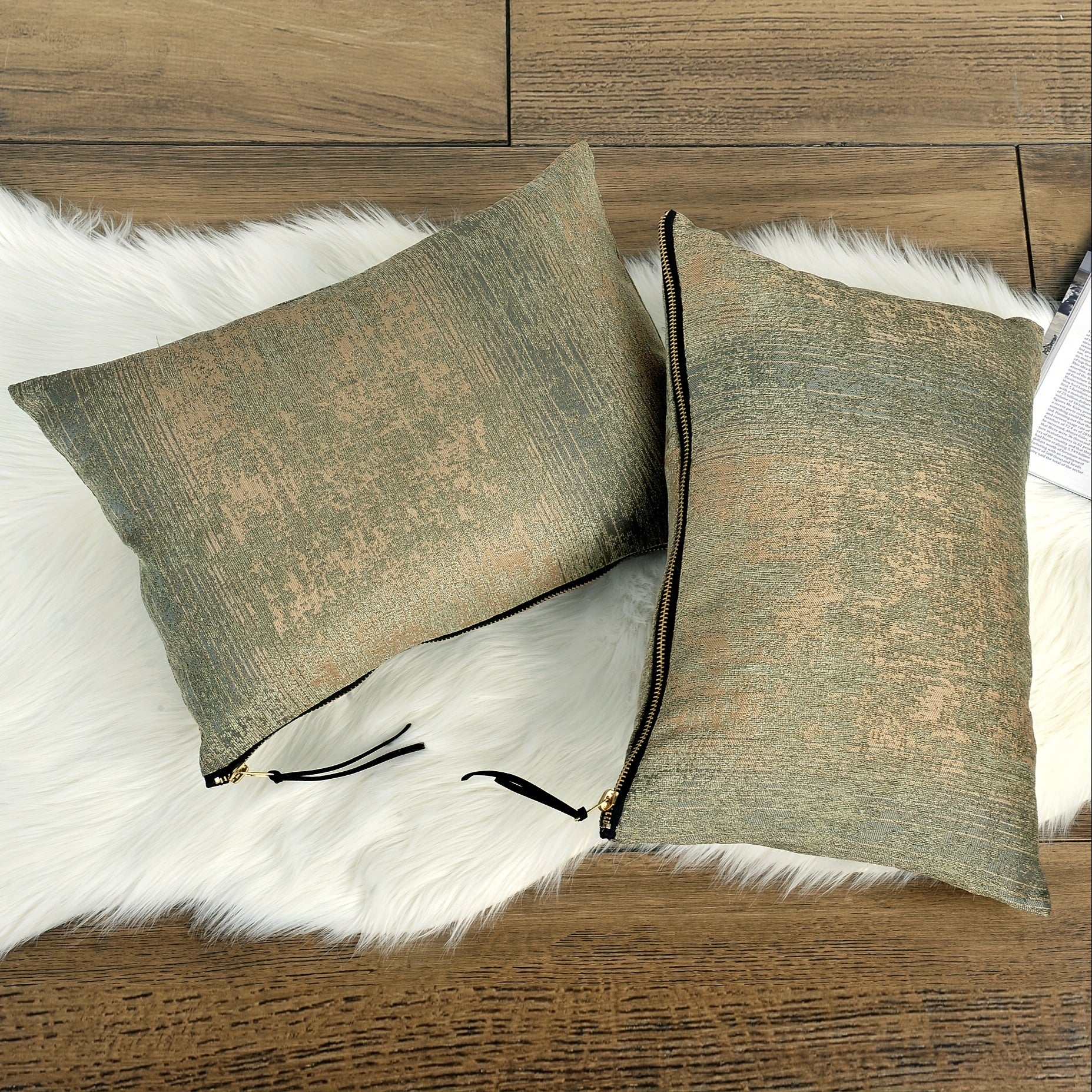 2pcs Jacquard Chenille Big Zipper Soft Decorative Pillow Covers Set with Double Sided (NO INSERT), Stylish Cushion Cover for Sofa Couch Chair Living Room Bedroom Decor