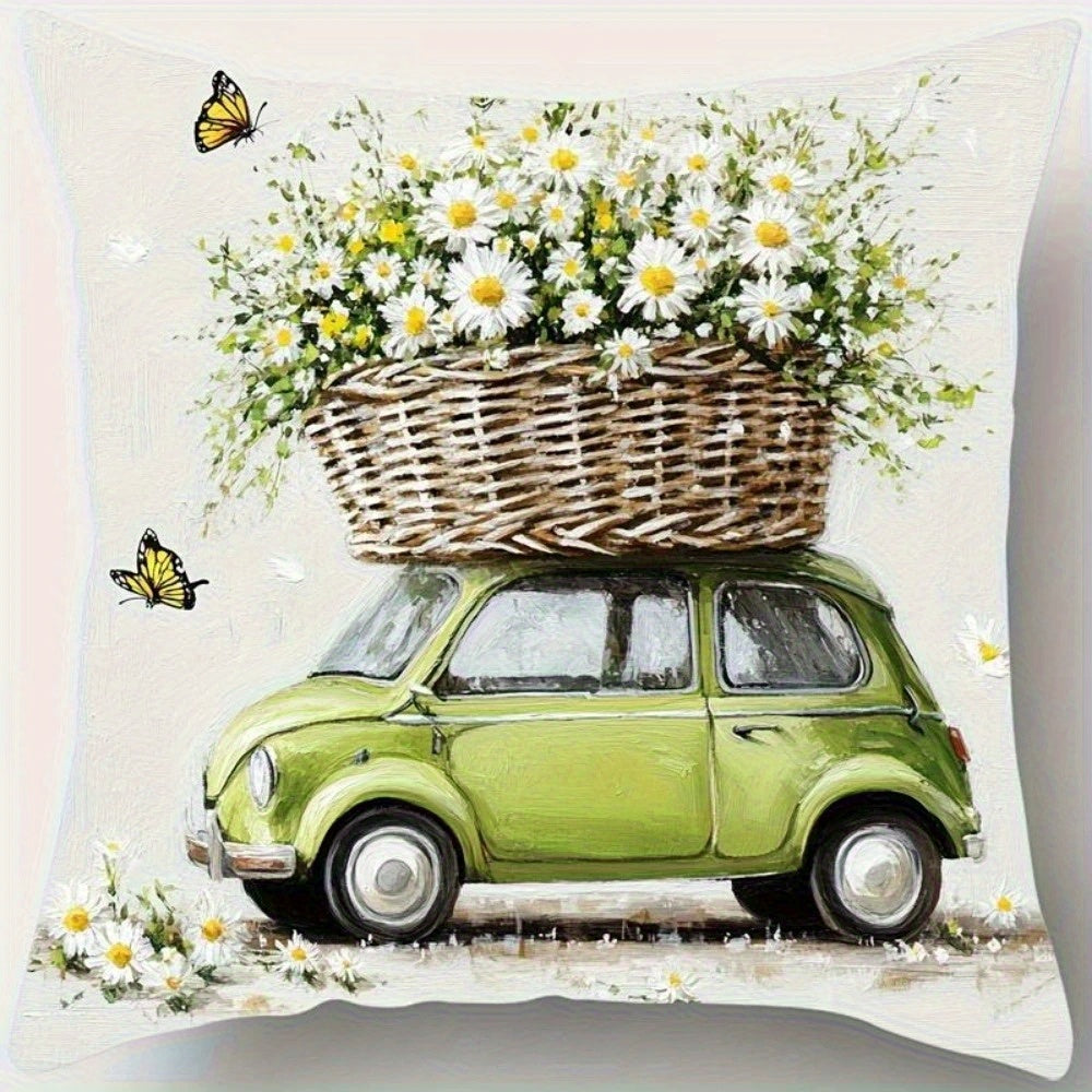 4pcs Vintage Daisy Print Pillow Covers, Double-Sided Digital Printing, Non-Embroidered, Machine Washable - Zipper Closure, Polyester, Ideal for Daily Use & Holiday Decor (Valentine's, Mother'S Day, Independence Day, Halloween, Thanksgiving, Christmas),