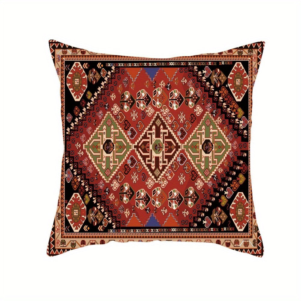 4pcs of retro red pattern design printed zipper pillowcase-double-sided polyester printed pattern zipper closed home decoration living room, bedroom and sofa home decoration (not included in the pillow)