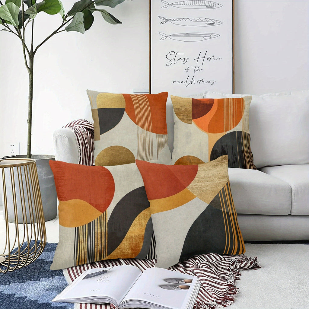 4-Pack Modern Abstract Geometric Pattern Pillow Covers, 18x18 Inch, Double-Sided Print, Zippered Polyester Cushion Cases for Sofa, Chair, Bed, Car, Living Room Decor - Machine Washable
