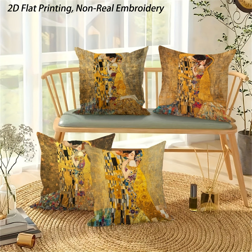 4pcs Gustav Klimt Art Throw Pillow Covers 18x18 Inch - Double-Sided 2D Flat Print, Non, Zipper Closure, Machine Washable - Vintage Home Decor for Living Room, Game Room, Father’s Day & Independence Day Celebrations, Pillows Decorative, Artistic Room