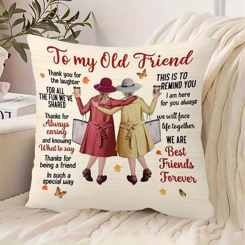 1pc Best Friend Gift Throw Pillow Cover - Double-Sided Printed 18x18 Inch Polyester Cushion Cover with Heartfelt Friendship Quotes & Autumn Leaves Design, Zipper Closure, Machine Washable for Bedroom, Sofa, Living Room, Car - Holiday Home Decor