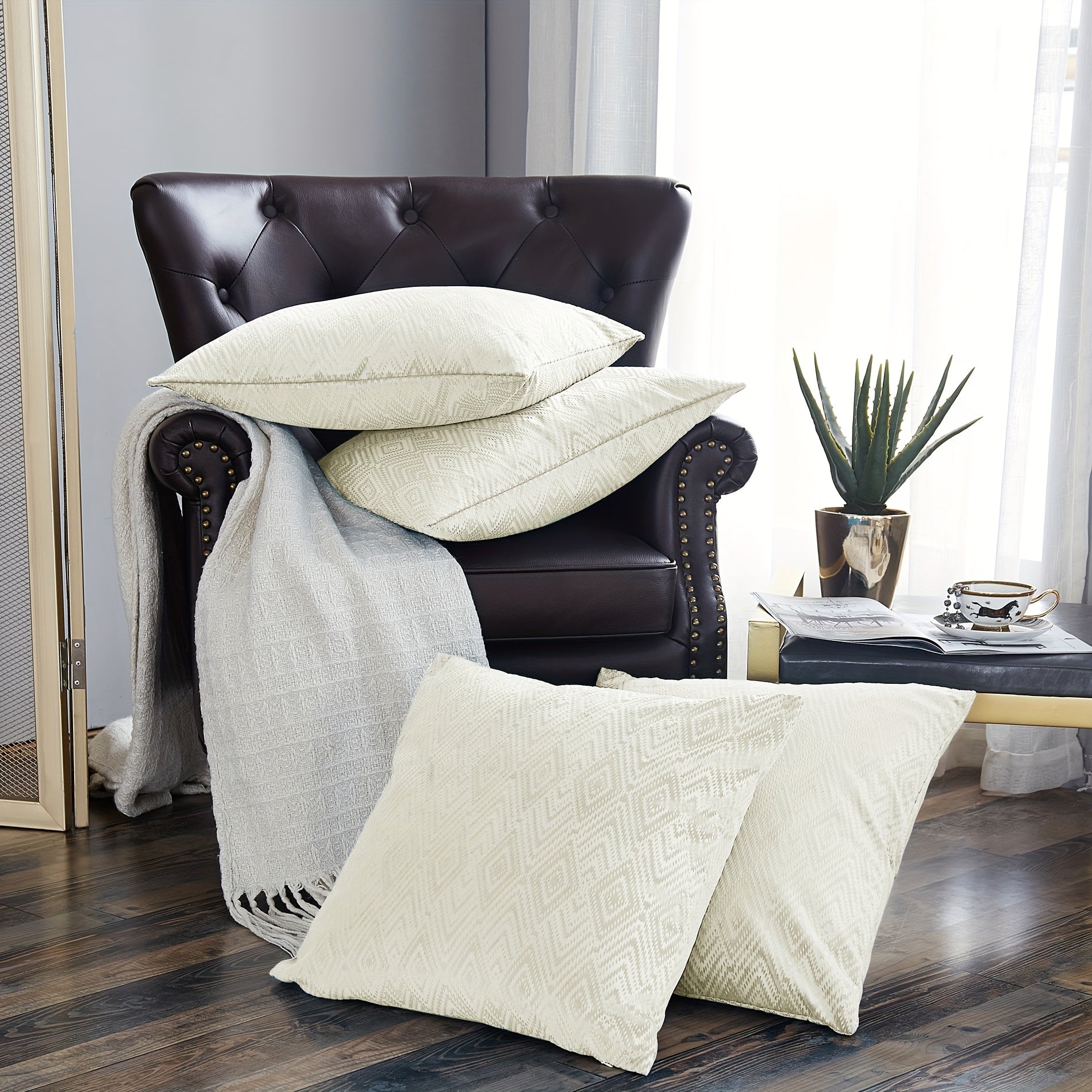 Velvet Soft 4pcs Ikat Decorative Throw Pillow Covers Set - Double Sided, Stylish Cushion Cover for Sofa Couch Chair Living Room Bedroom Decor (NO INSERT)