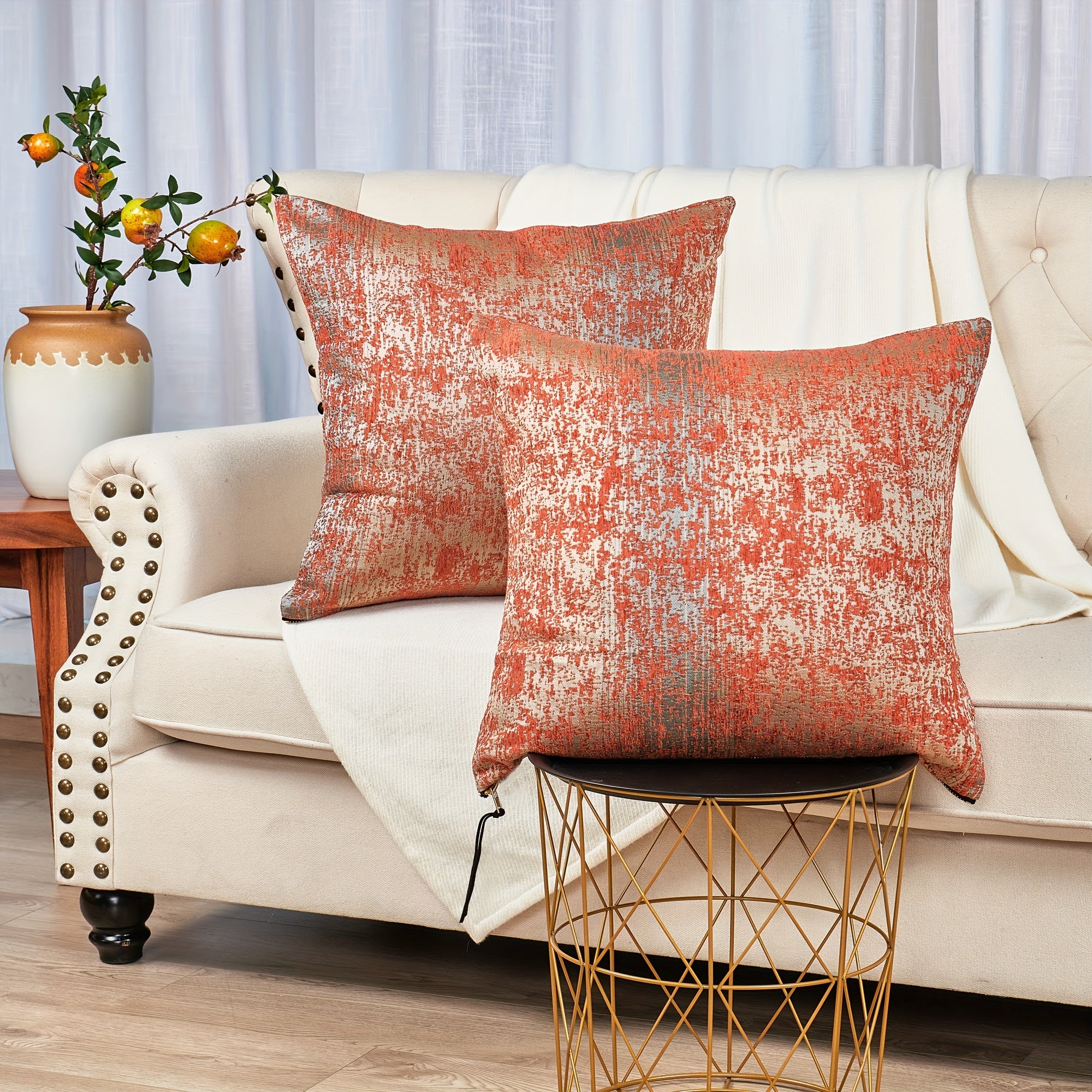 2pcs Double Sided Jacquard Chenille Big Zipper Soft Decorative Throw Pillow Covers Set with Lurex (NO INSERT) - Stylish Cushion Cover for Sofa Couch Chair Living Room Bedroom Decor - For Home Decor Enthusiasts - Perfect Gift for Housewarming & Holidays