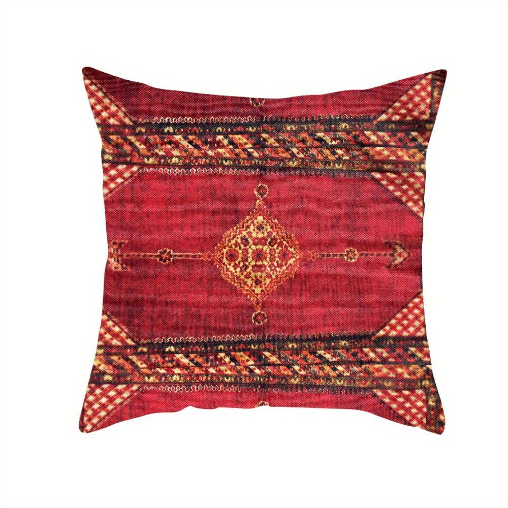 4pcs of retro red pattern design printed zipper pillowcase-double-sided polyester printed pattern zipper closed home decoration living room, bedroom and sofa home decoration (not included in the pillow)