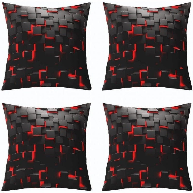 4pcs, Double-Sided Print, 2D Flat Printing, Red and Black Square Throw Pillow Covers Soft Plush, Multiple Sizes, Suitable for Various Room Types, Places