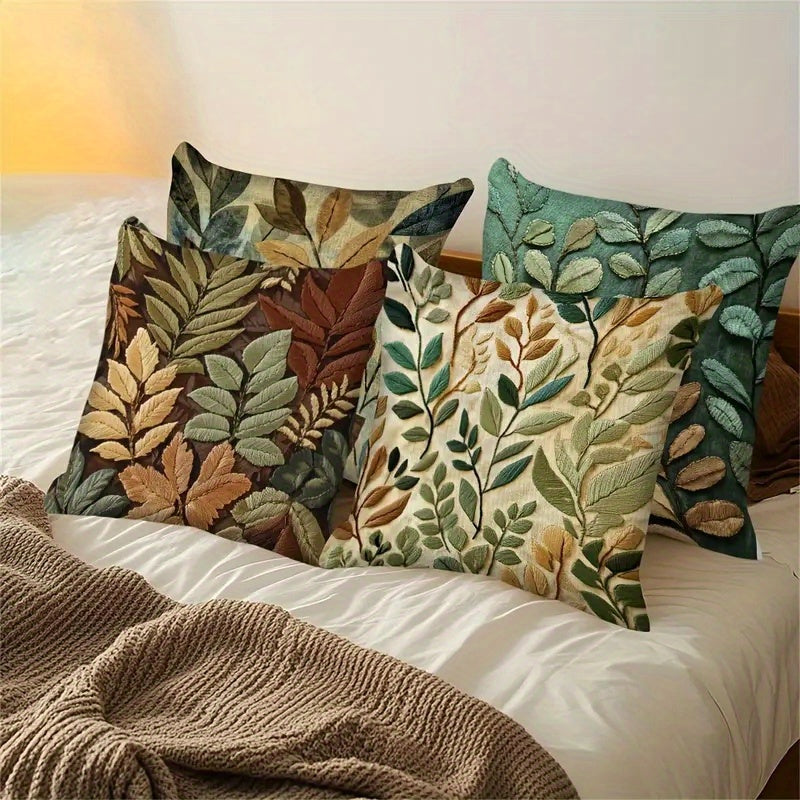 4pcs, 2D flat digital double-sided print, non-embroidered leaf pattern short plush pillowcase - machine washable. Suitable for daily use/Valentine's Day/Mother's Day/Independence Day/Halloween/Thanksgiving/Christmas holiday decoration, 2D Flat
