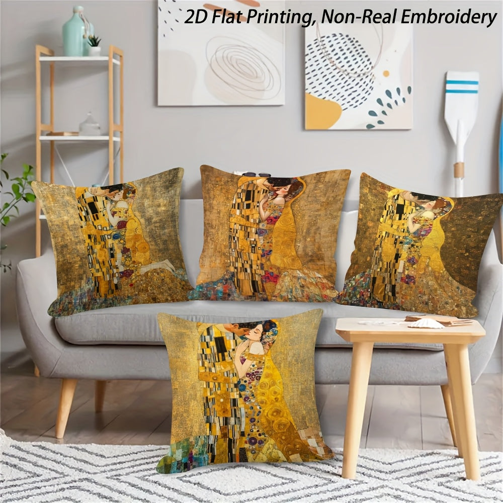 4pcs Gustav Klimt Art Throw Pillow Covers 18x18 Inch - Double-Sided 2D Flat Print, Non, Zipper Closure, Machine Washable - Vintage Home Decor for Living Room, Game Room, Father’s Day & Independence Day Celebrations, Pillows Decorative, Artistic Room