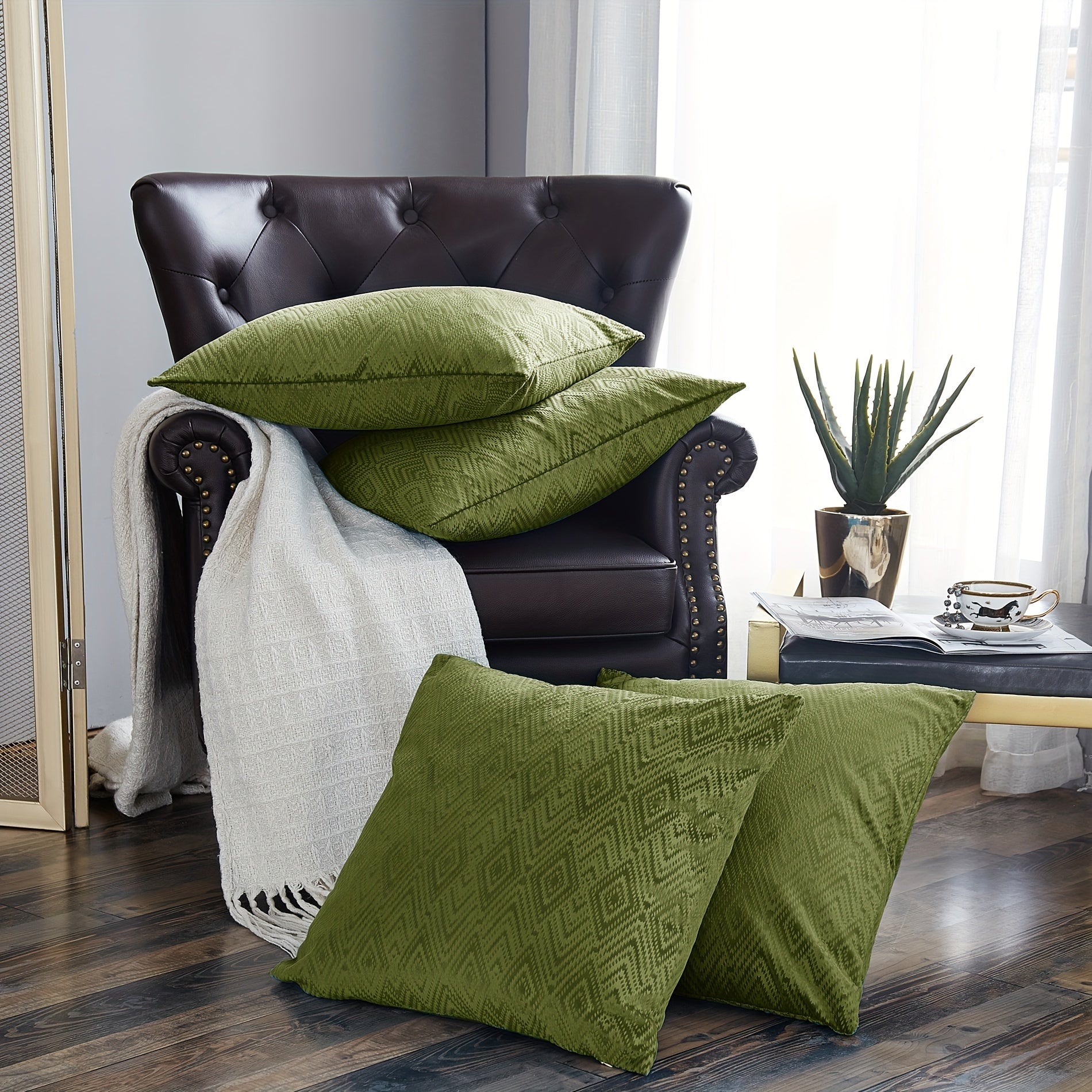 Velvet Soft 4pcs Ikat Decorative Throw Pillow Covers Set - Double Sided, Stylish Cushion Cover for Sofa Couch Chair Living Room Bedroom Decor (NO INSERT)