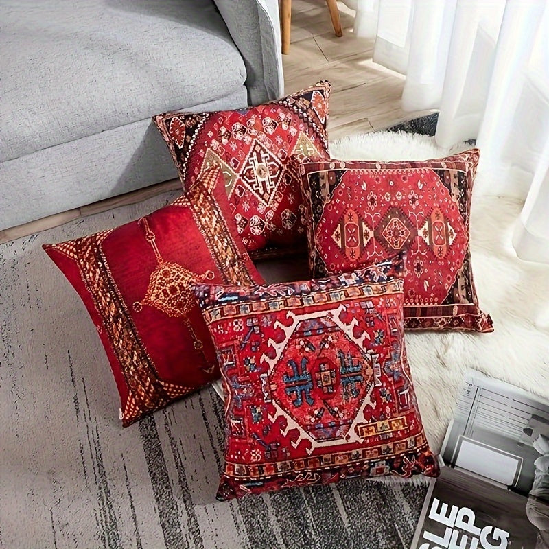 4-Pack Vintage Ethnic Style Soft Double-Sided Printed Throw Pillow Covers, 18x18 Inches, Decorative Sofa Cushions Case For Living Room, Outdoor, Car – Retro And Bohemian Design