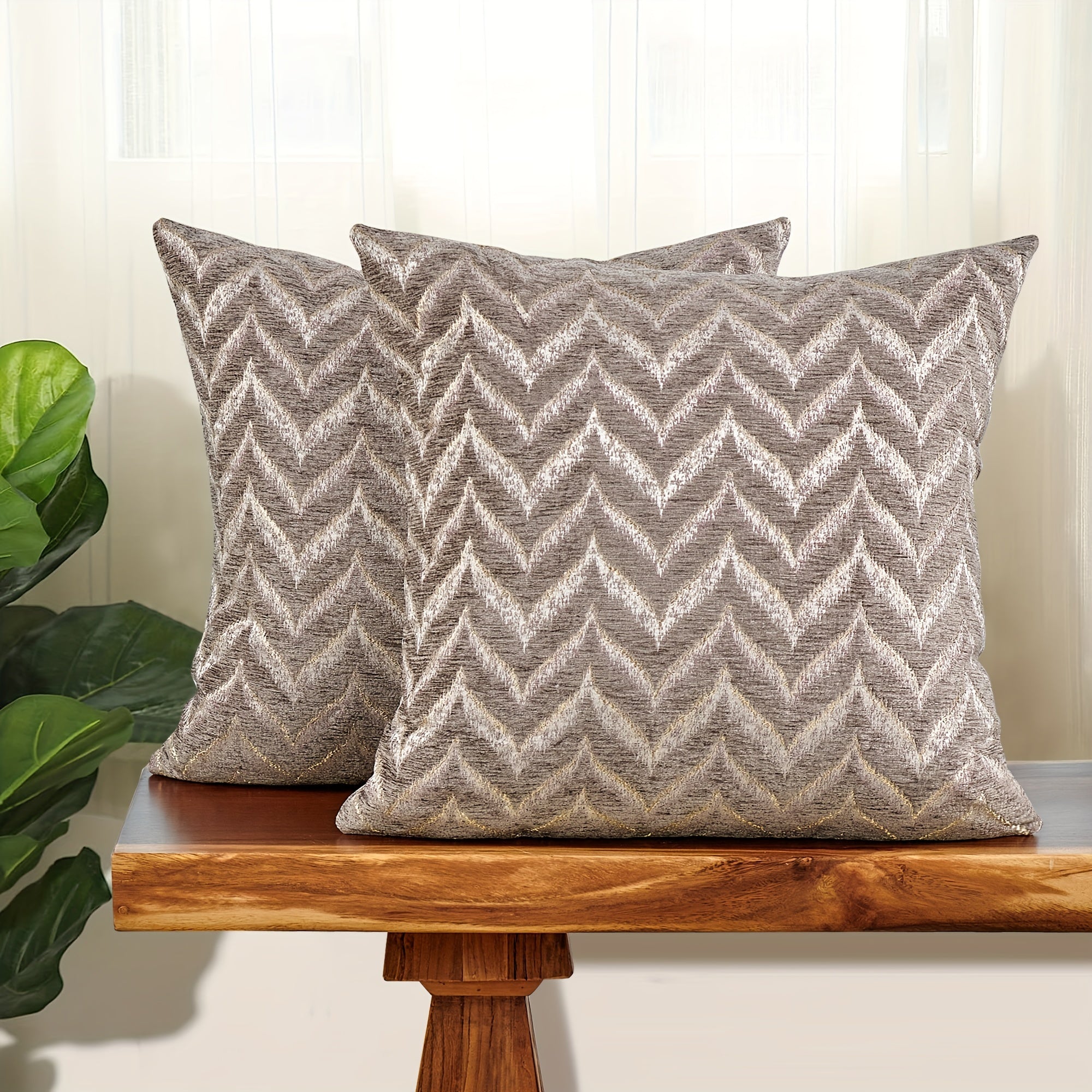 2pcs Double-Sided Chevron Pattern Jacquard Throw Pillow Covers in Blue, Gray, and Beige - Soft Chenille Texture, Decorative Cushion Covers for Sofa, Couch, Chair, Living Room, Bedroom Decor (Inserts Not Included), Living Room Decor|Modern Home