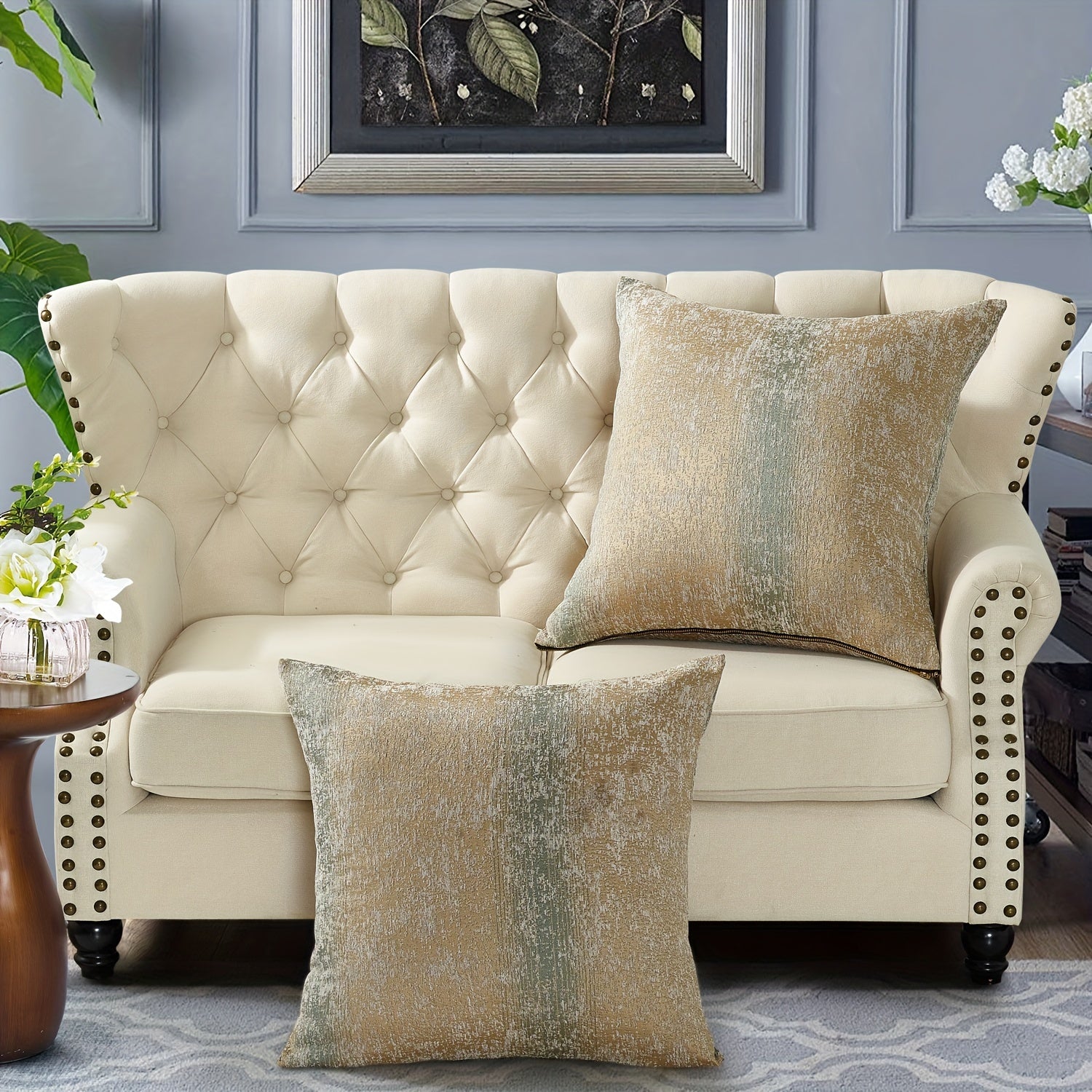 2pcs Double Sided Jacquard Chenille Big Zipper Soft Decorative Throw Pillow Covers Set with Lurex (NO INSERT) - Stylish Cushion Cover for Sofa Couch Chair Living Room Bedroom Decor - For Home Decor Enthusiasts - Perfect Gift for Housewarming & Holidays