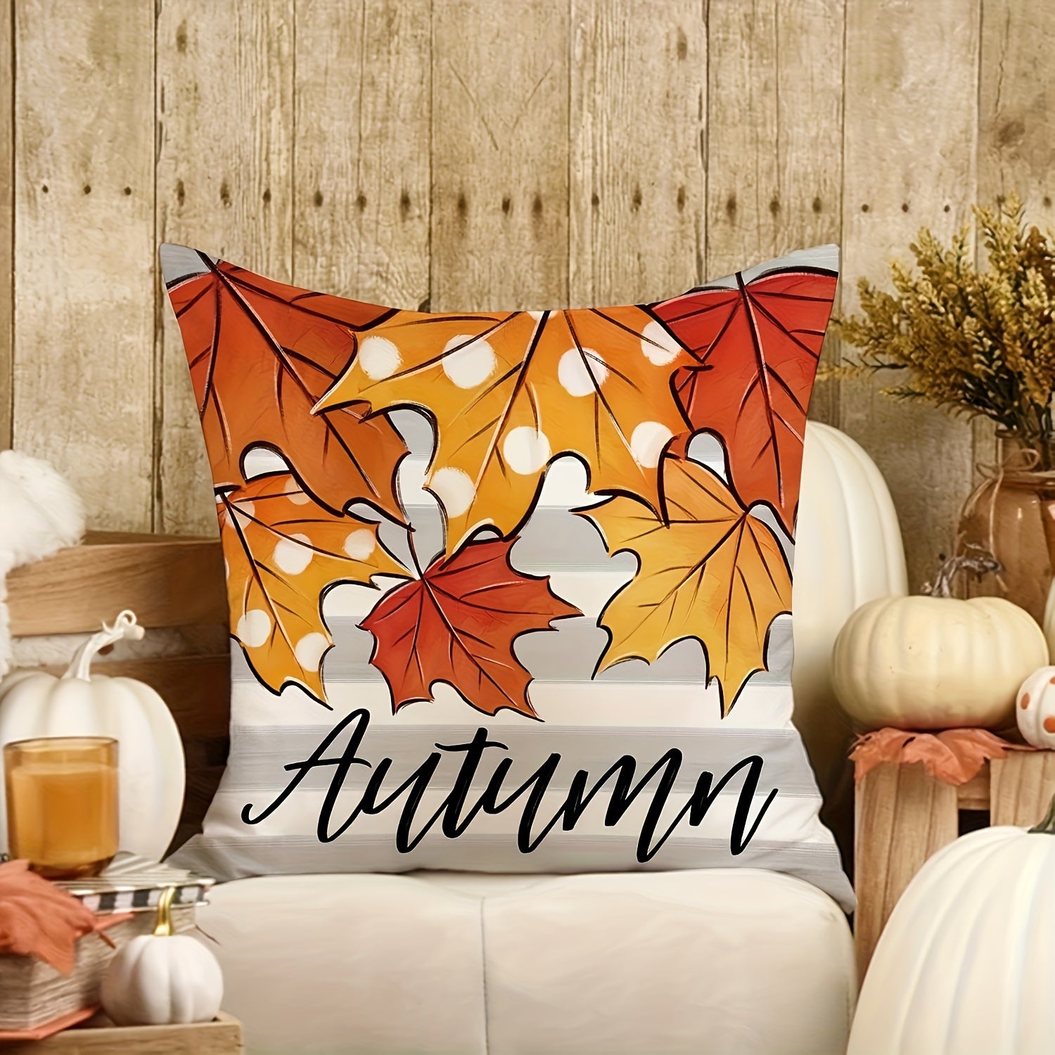 Polyester material double-sided printing 4 autumn-themed polyester pillowcase orange maple leaf design with zipper washing machine washable - perfect for home car bedroom sofa office decoration inches (no padding) cute pillow2D