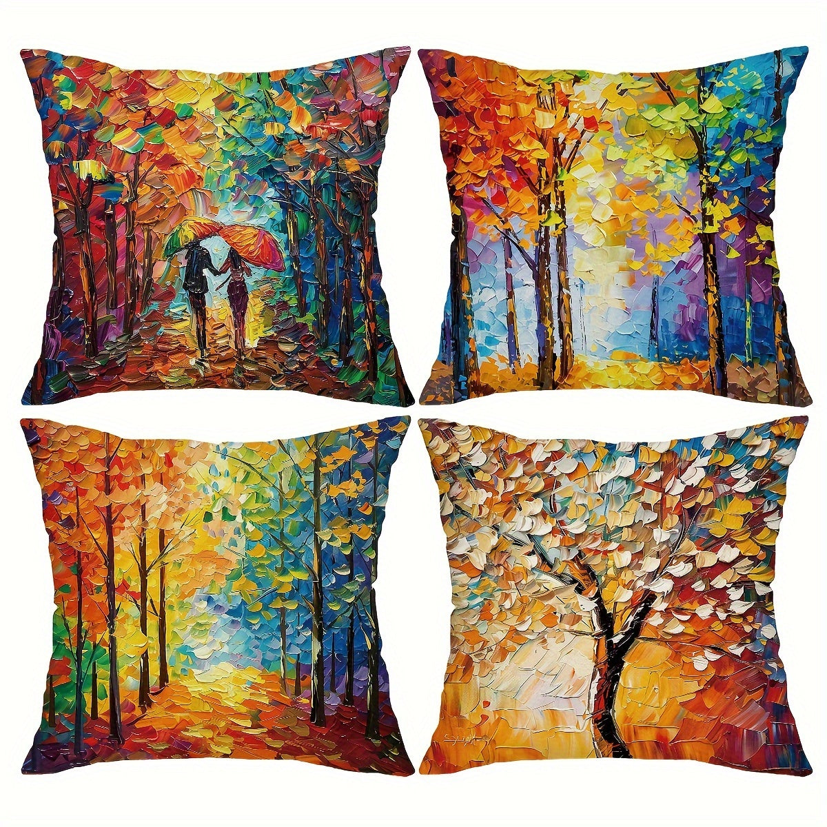 4pcs Geometric Oil Painting Tree Throw Pillow Cover Abstract Tree Decorative Pillow Cover Home Decor Sofa Sofa Living Room Bedroom - Double Sided Printing Polyester Material No Pillow Core