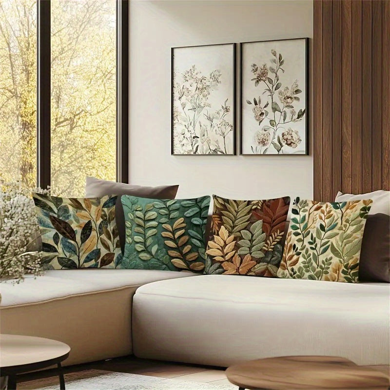 4pcs, 2D Flat Digital Double-sided Print, Not Embroidered, Leaf Pattern Short Plush Pillowcase Machine Washable - Suitable for Daily/E Valentine'S Day/Mother'S Day/ Independence Day/Halloween/Thanksgiving/Christmas Holiday Decoration