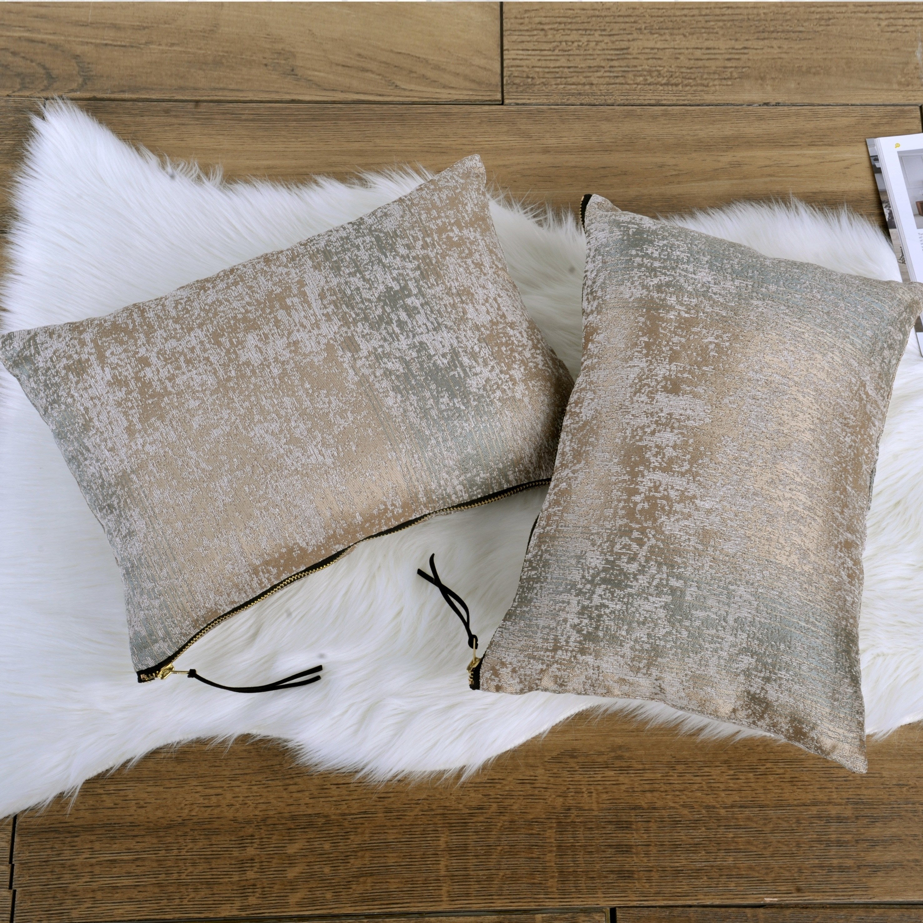 2pcs Jacquard Chenille Big Zipper Soft Decorative Pillow Covers Set with Double Sided (NO INSERT), Stylish Cushion Cover for Sofa Couch Chair Living Room Bedroom Decor