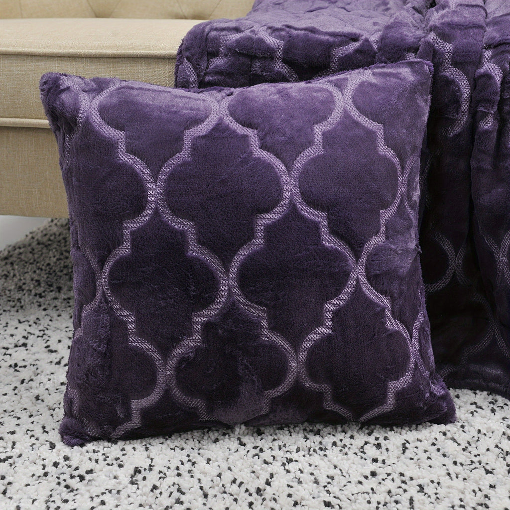 3 Piece Throw Combo - 2 Pillow Cover & 1 Throw Blanket Combo With Sherpa Backing, All-Season Comfort, Plush Fuzzy Soft Warm - For Home & Travel - Perfect Gift for Family & Friends