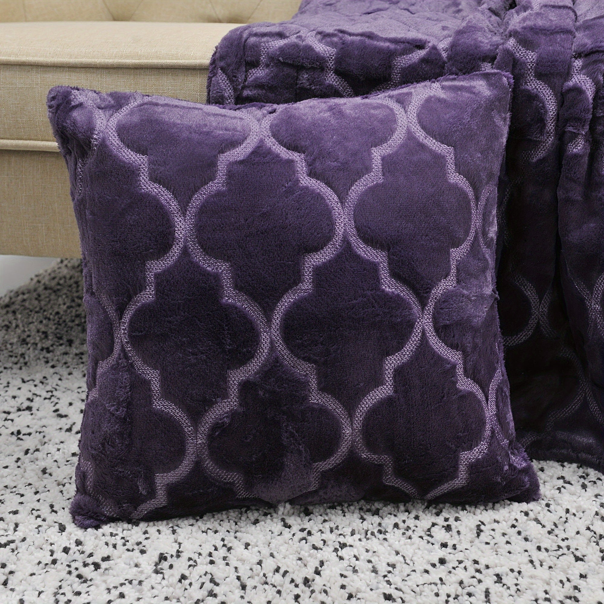 3 Piece Throw Combo - 2 Pillow Cover & 1 Throw Blanket Combo With Sherpa Backing, All-Season Comfort, Plush Fuzzy Soft Warm - For Home & Travel - Perfect Gift for Family & Friends