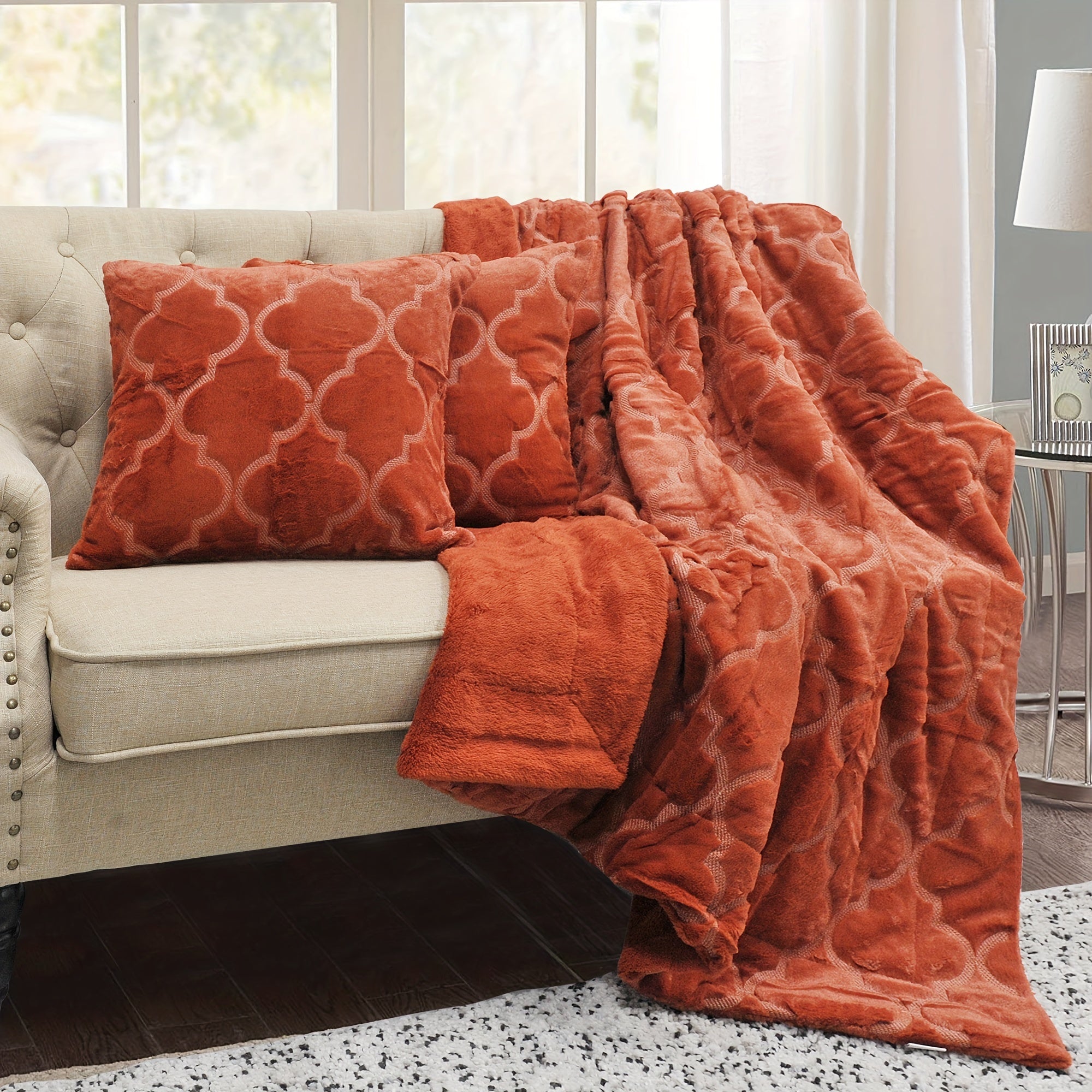3 Piece Throw Combo - 2 Pillow Cover & 1 Throw Blanket Combo With Sherpa Backing, All-Season Comfort, Plush Fuzzy Soft Warm - For Home & Travel - Perfect Gift for Family & Friends
