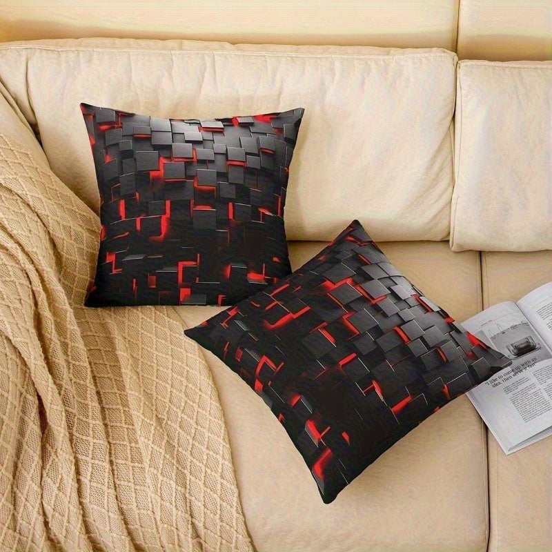 4pcs, Double-Sided Print, 2D Flat Printing, Red and Black Square Throw Pillow Covers Soft Plush, Multiple Sizes, Suitable for Various Room Types, Places