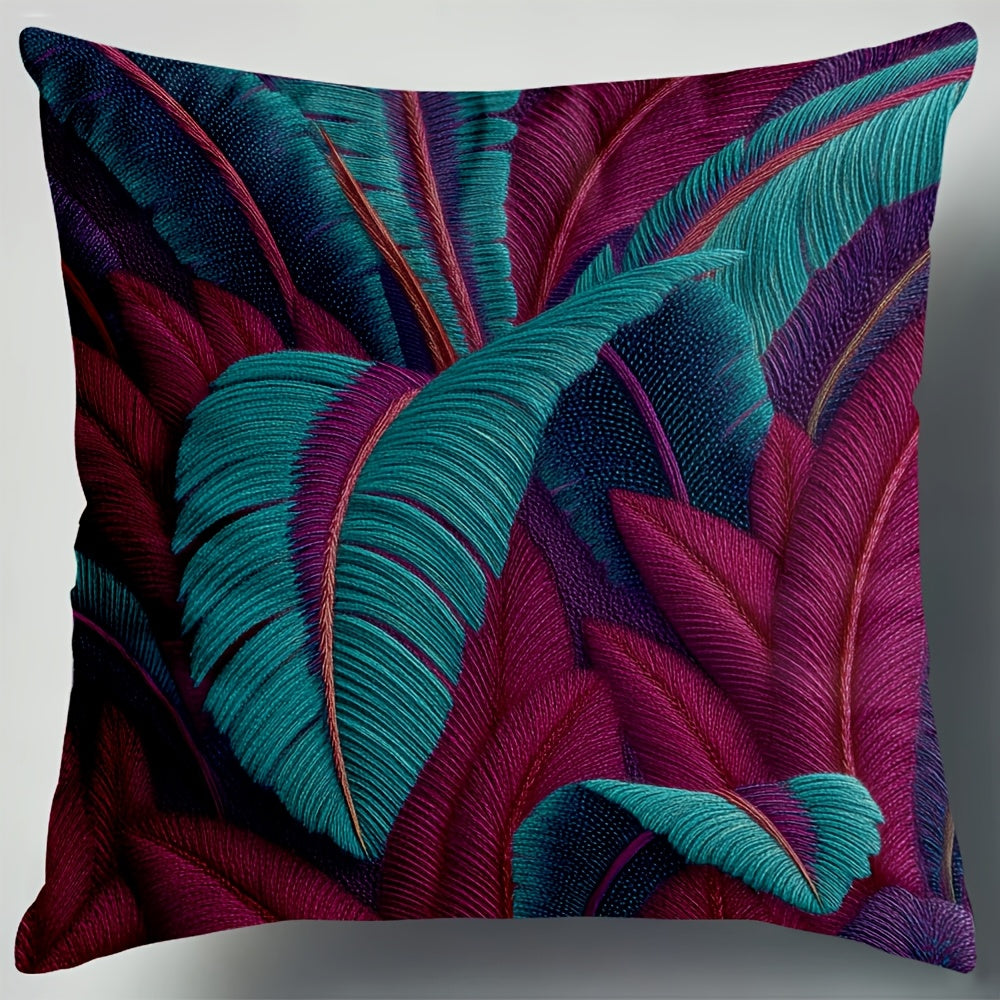 4pcs Tropical Palm Leaf Throw Pillow Covers - Double-Sided Printed Cushion Covers with Hidden Zipper Closure, Machine Washable - Teal Green, Pink, Purple, Blue - for Living Room, Dorm, Halloween Decor - No Embellishments Needed - Home Decoration Gift