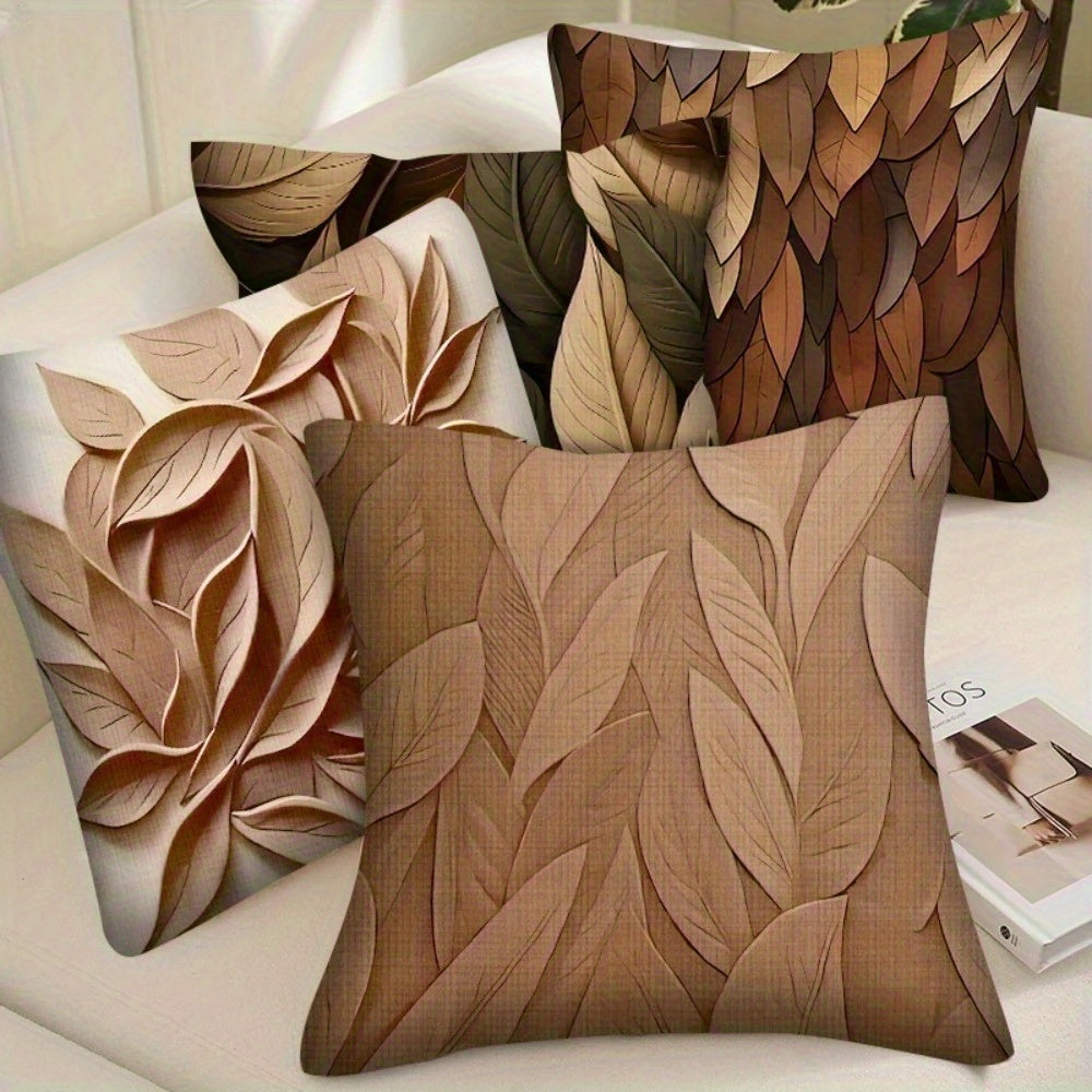 4pcs, 2D Flat Digital Double-sided Print, Non-Embroidered, Leaf Texture Pillowcase Machine Washable - Suitable for Daily/E Valentine'S Day/Mother'S Day/ Independence Day/Halloween/Thanksgiving/Christmas Holiday Decoration