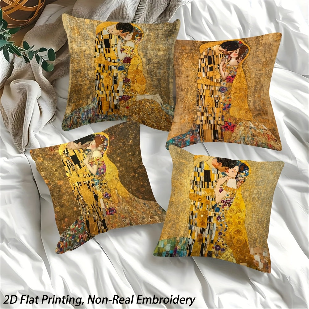 4pcs Gustav Klimt Art Throw Pillow Covers 18x18 Inch - Double-Sided 2D Flat Print, Non, Zipper Closure, Machine Washable - Vintage Home Decor for Living Room, Game Room, Father’s Day & Independence Day Celebrations, Pillows Decorative, Artistic Room