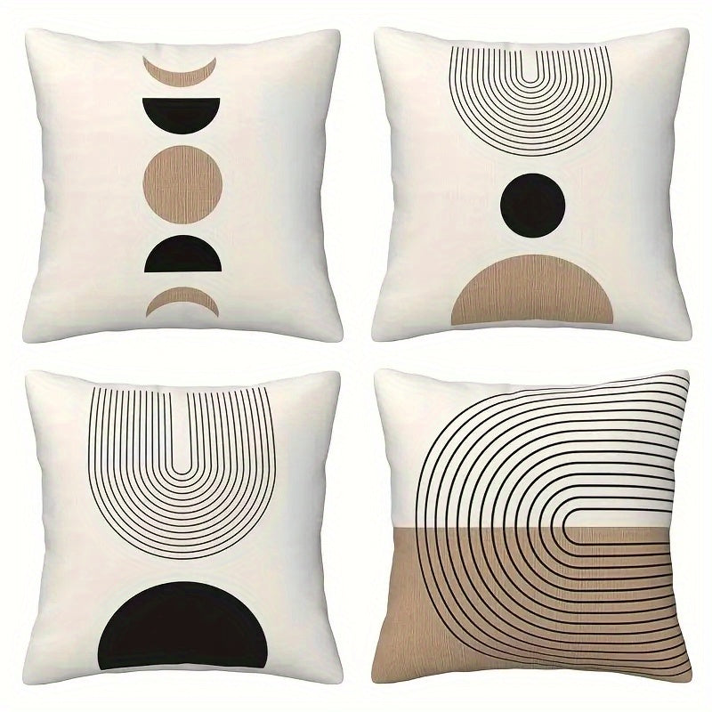 4pcs, 2D Flat Digital Double-Sided Print, Non-Embroidered Geometric Pattern Short Plush Pillowcase - Machine Washable - Suitable for Daily Use/Valentine's Day/Mother's Day/Independence Day/Halloween/Thanksgiving/Christmas Holiday Decor, 2D Flat