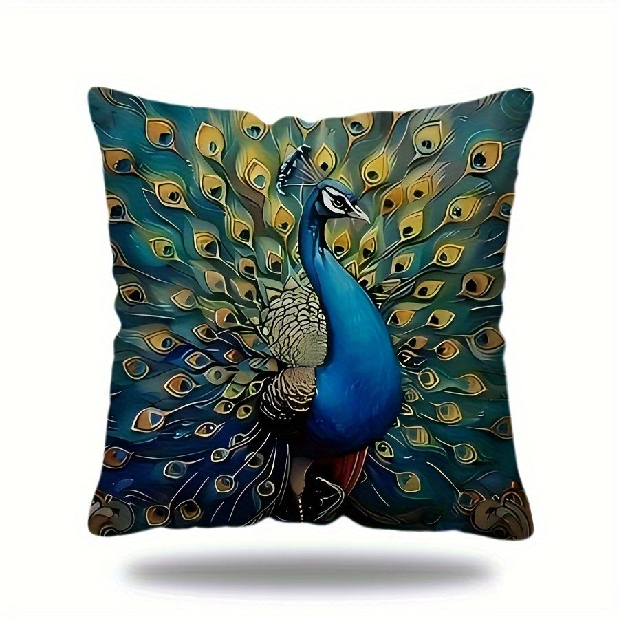4pcs Vibrant Peacock Design Plush Pillow Covers - Double-Sided Digital Print, Zipper Closure, Machine Washable, Polyester - Ideal for Daily Use & Special Occasions like Valentine's, Mother'S Day, Independence Day, Halloween, Thanksgiving, Christmas,