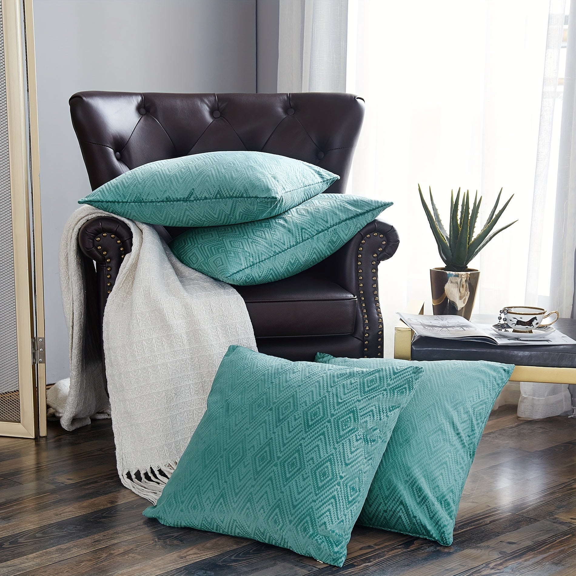 Velvet Soft 4pcs Ikat Decorative Throw Pillow Covers Set - Double Sided, Stylish Cushion Cover for Sofa Couch Chair Living Room Bedroom Decor (NO INSERT)