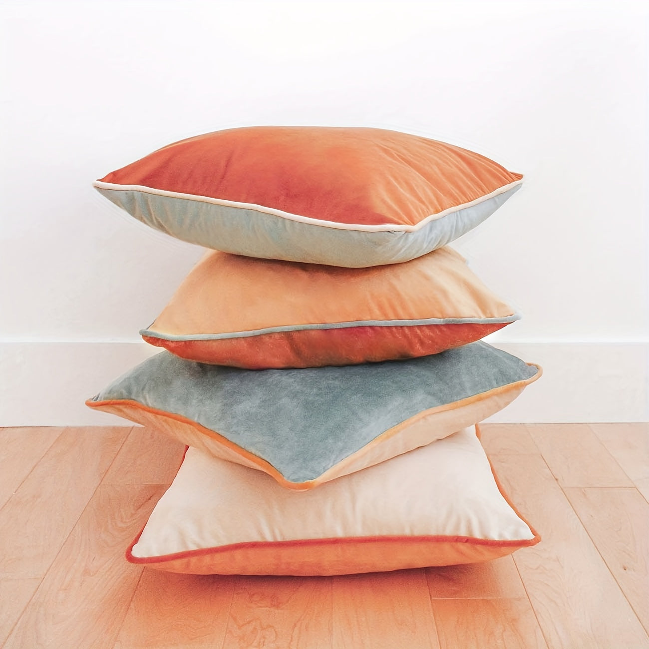 4pcs Decorative Throw Pillow Covers Cushion Cases, Soft Velvet Modern Double-Sided Designs, Mix And Match For Home Decor, Pillow Inserts Not Included (18x18 Inch, Orange/Teal)