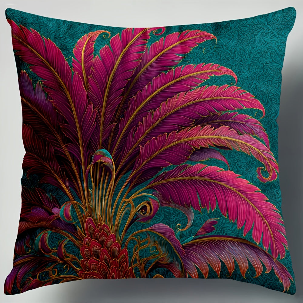 4pcs Tropical Palm Leaf Throw Pillow Covers - Double-Sided Printed Cushion Covers with Hidden Zipper Closure, Machine Washable - Teal Green, Pink, Purple, Blue - for Living Room, Dorm, Halloween Decor - No Embellishments Needed - Home Decoration Gift
