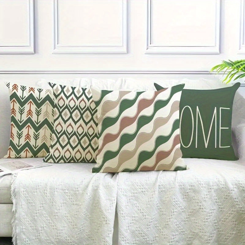 4pcs Retro Geometric Pillow Covers - Double-Sided 2D Printed Soft Plush Pillowcases with Zipper Closure, Machine Washable, Multiple Sizes (20x20in, 50x50cm) for Living Room, Bedroom, Sofa Decor, Bedroom Accessories, Earth Tone Patterns, Durable Fabric