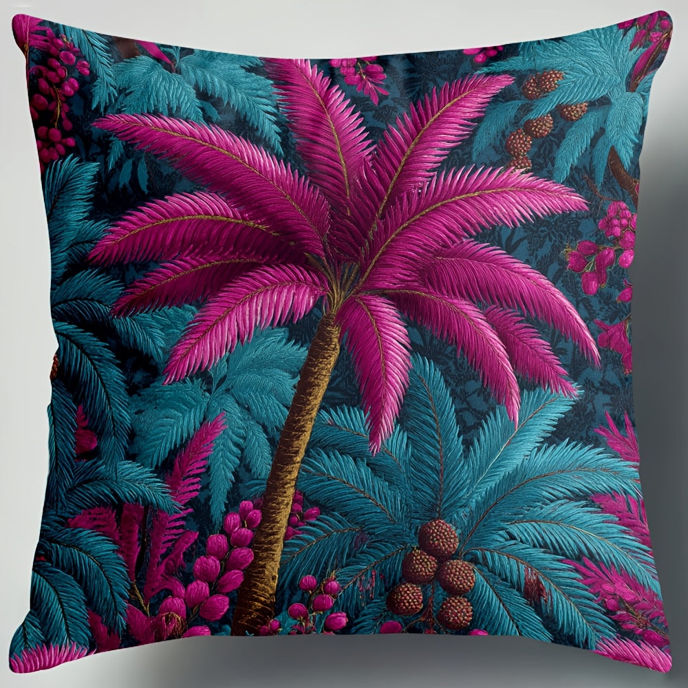4pcs Tropical Palm Leaf Throw Pillow Covers - Double-Sided Printed Cushion Covers with Hidden Zipper Closure, Machine Washable - Teal Green, Pink, Purple, Blue - for Living Room, Dorm, Halloween Decor - No Embellishments Needed - Home Decoration Gift