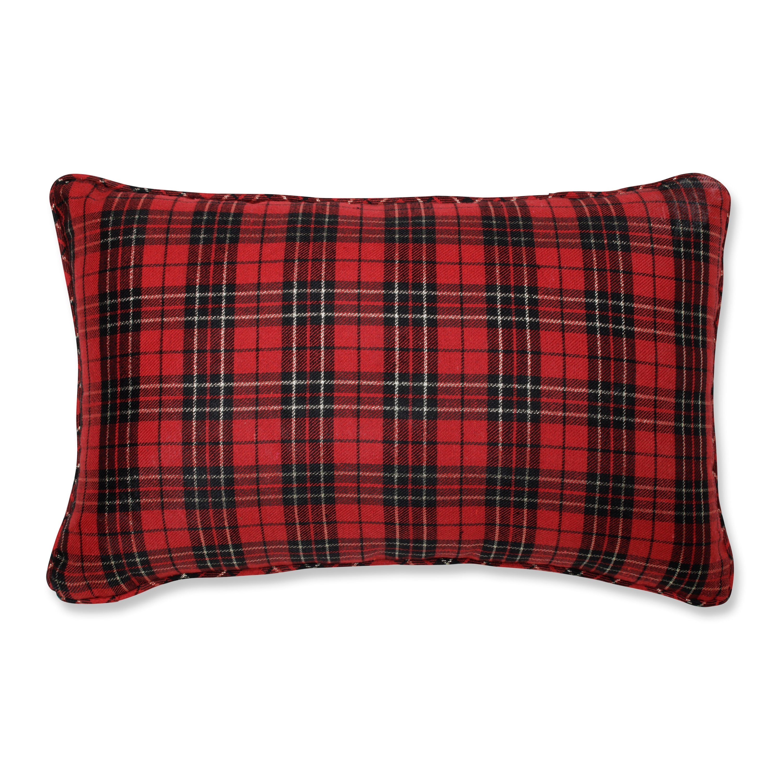 Indoor Christmas Holiday Plaid Red Rectangular Throw Pillow